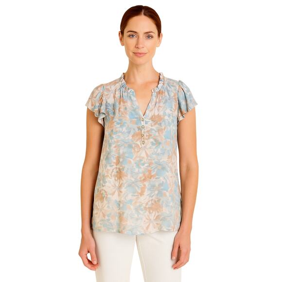 41 Hawthorn Flutter Sleeve Blouse Size Large NWT Blue Floral Pullover Top - Picture 1 of 7